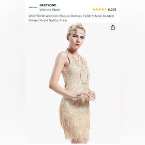 Babeyond Beaded Flapper Dress - Size Small - Beige